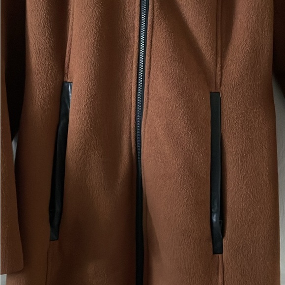 Soia and Kyo cognac brown rust tan wool coat with fur trim hood - Picture 2 of 8